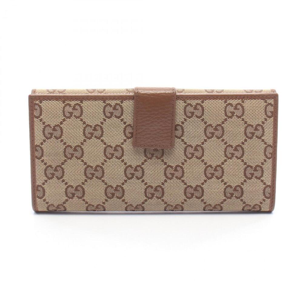 Gucci GG Canvas Bi-fold Wallet, Leather, Men's/Women's, Beige/Brown, 231841